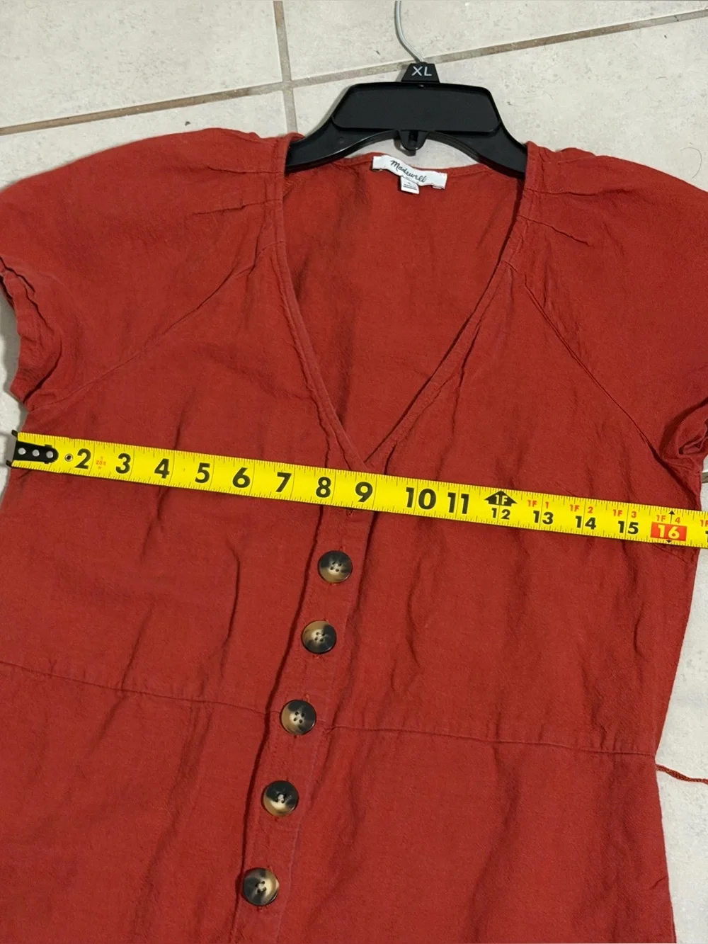 Madewell Women Linen-Cotton Button Front Pleat Sleeve Jumpsuit Orange/Red size 0